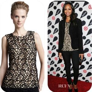 Lela Rose X Target Guipure Silk Blend Black Lace Blouse XS Party Cocktail